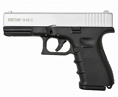 Охолощенный пистолет Retay G19C Glock 9 P.A.K. Chrome (Хром)