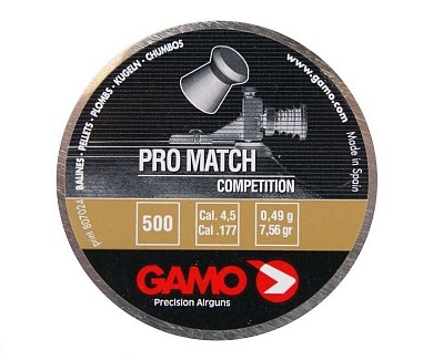 Пули Gamo Pro Match 4,5 мм, 0,49 грамм (500 шт.)